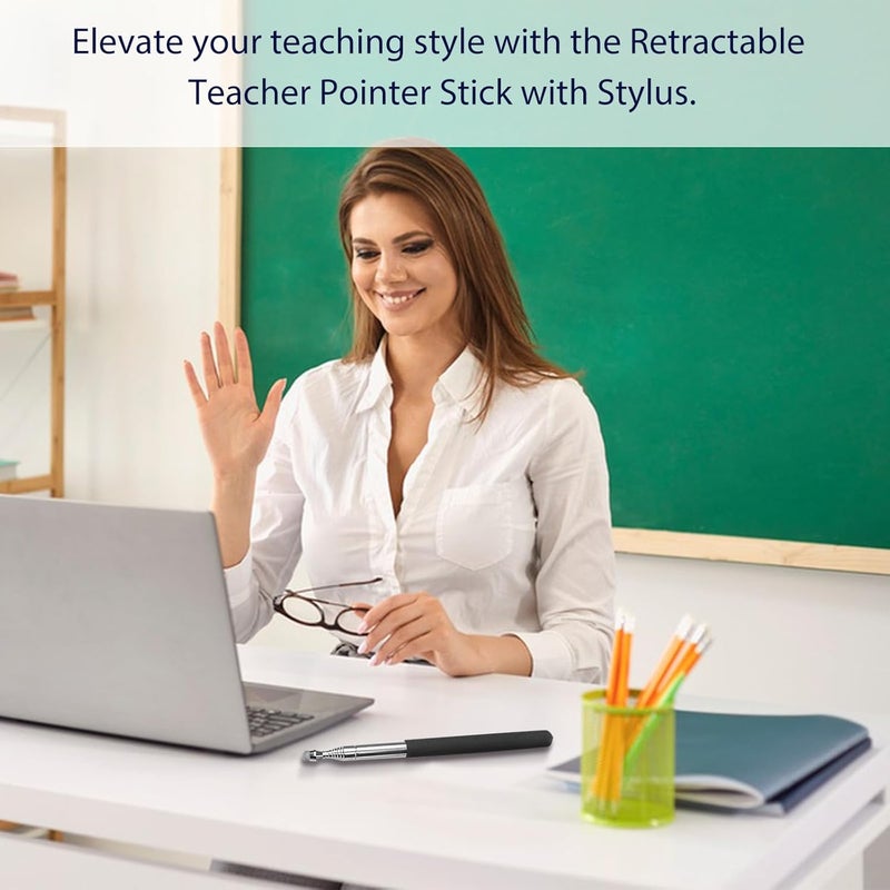 lyforx 2 Pack Retractable Teacher Pointer 𝟑𝟗.𝟓'', Pointer Stick with 𝗦𝘁𝘆𝗹𝘂𝘀 Smooth Sensitive Tablet Pen Stylus Pen, Teacher Coach Presenter Pointer - Image 5